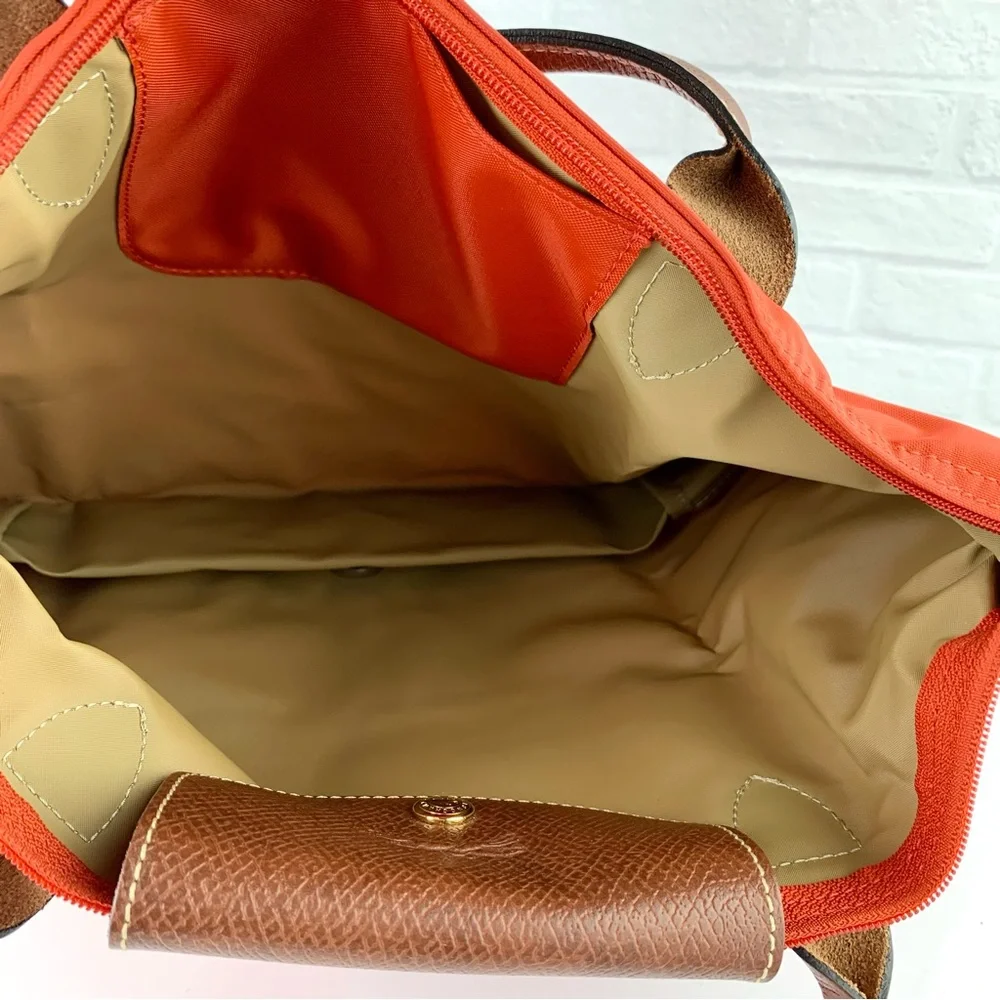 Longchamp Orange Nylon & Brown Leather Tote - Picture 12 of 16